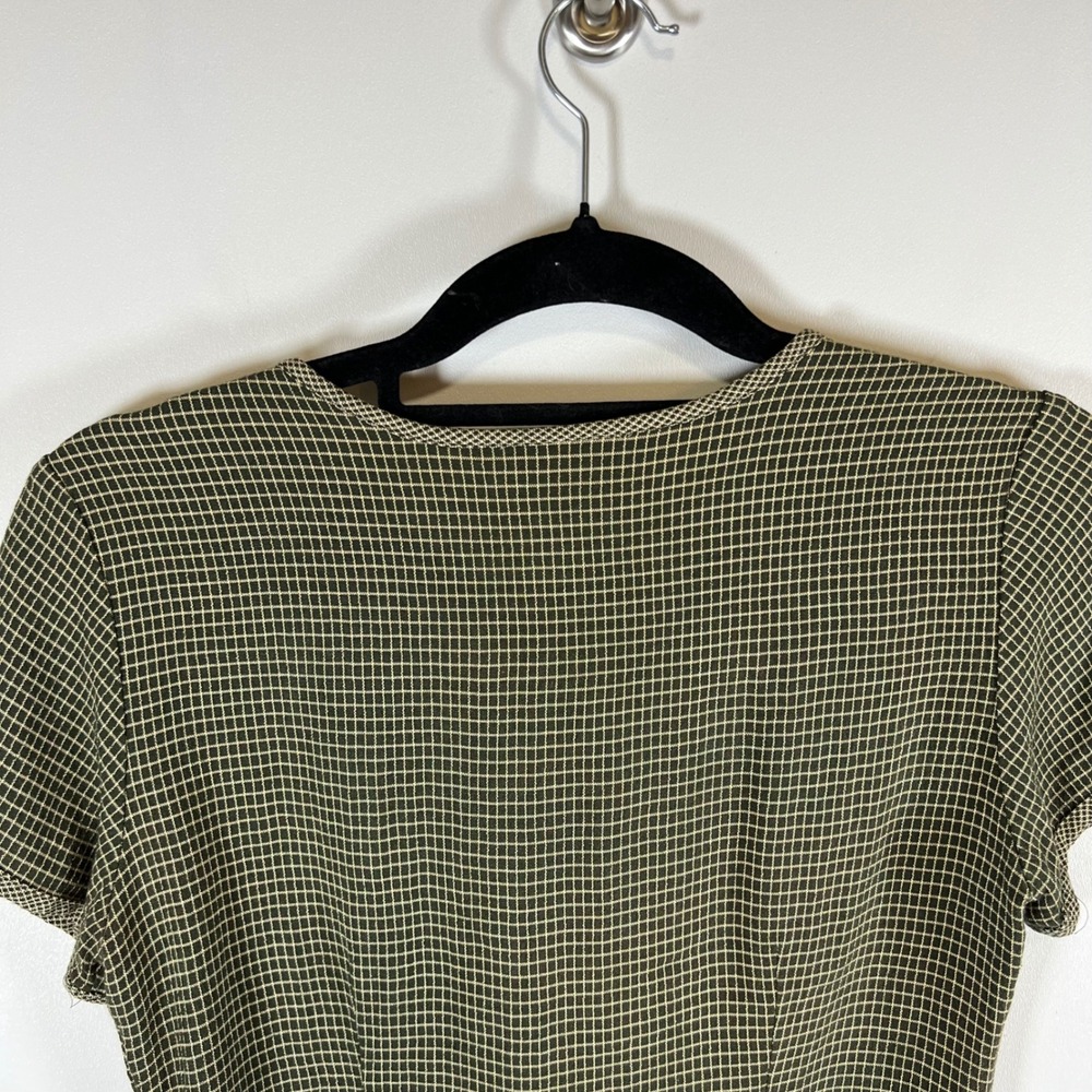 Petite Sophisticate Vintage 2 Piece Skort Set Olive Green Grid Plaid Blouse 90s - Picture 8 of 13